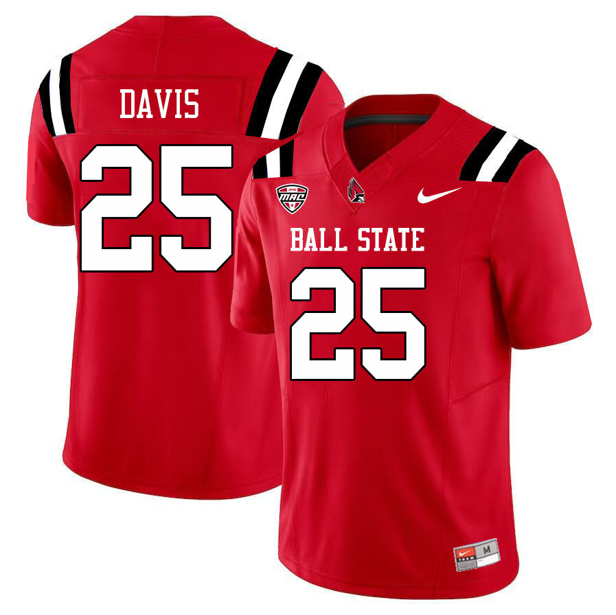 Ball State Cardinals #25 Elijah Davis College Football Jerseys Stitched Sale-Cardinal